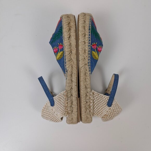 Boden | Blue Flamingo Embroidered Ankle Strap Espadrille Sandals Size US 5.5 - Picture 4 of 8